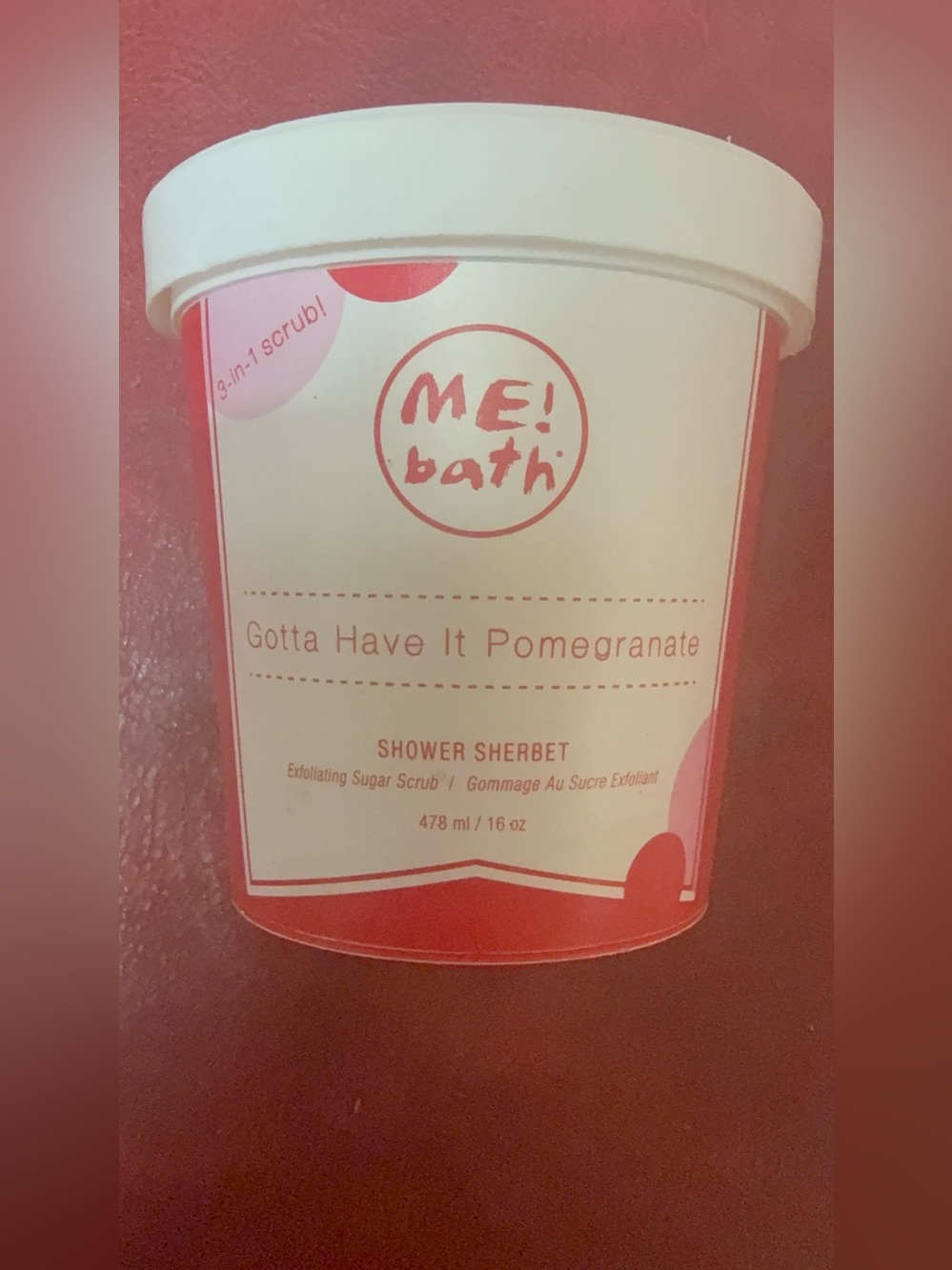 ME! Bath Shower Sherbet is a tri-functional, sugar-based body scrub that cleanse